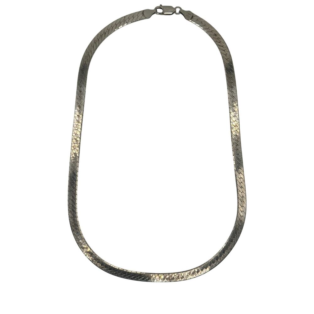 Vintage 925 Italy Sterling Silver Herringbone Chain Necklace 18" 28g 5mm
